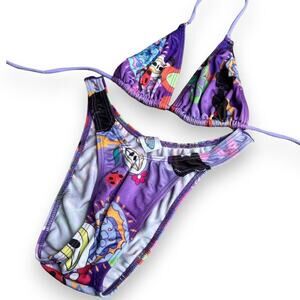 Vintage funky purple cat print bikini
